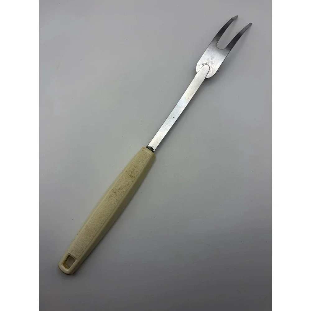 Ekco Chromium Plated Serving Fork White Plastic Handle 70's Orange Insert